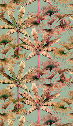 Vliesová napájateľná štrukturovaná tapeta, Hnedé exotické palmy v šedom